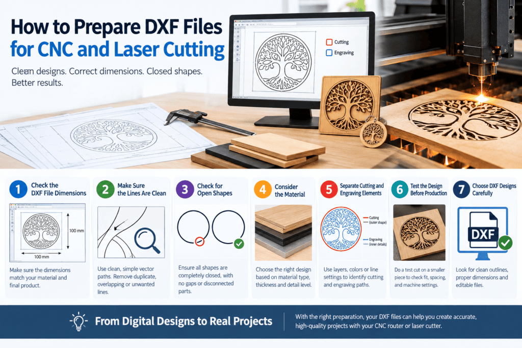 DXF files for CNC and laser cutting – preparing vector designs for CNC routers and laser cutters